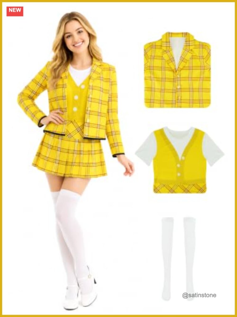 90s Schoolgirl Plaid Skirt Suit Set Cosplay Costume Blazer